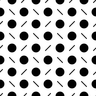 Circles, diagonal strokes seamless pattern. Dots, dashes print. Dot shapes, lines ornament. Circular, linear figures wallpaper. Rounds, stripes background. Dotted, dashed backdrop. Abstract vector. clipart
