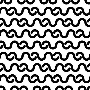 Kıvrımları kusursuz bir süs. Eğri çizgiler. Etnik model. Halk duvar kâğıdı. Kabile motifi. Dalgalı çizgili arka plan. Geometrik şekiller arka plan. Tekstil dijital kağıt, soyut görüntü. Vektör çizimi.