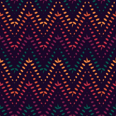 Etnik, pürüzsüz bir model. Freehand yatay zigzag sembolü çizgileri. Boho şık tasarım arka planı. Yerli, kabile tarzı duvar kağıdı. Fırça darbeleri, el çizimi geometrik süsler. Vektör soyut