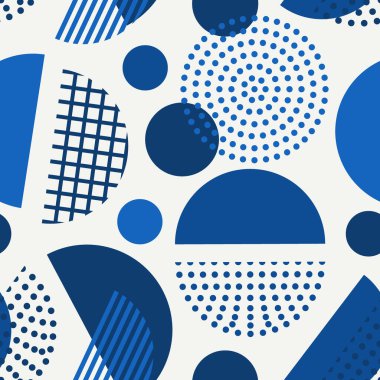 Çember, benekli, çizgili, pürüzsüz desen. Karışık doku düzensiz şekiller. Modern Memphis stil geometrik arka planı. Cesur, çağdaş jeo duvar kâğıdı. Soyut vektör süsü