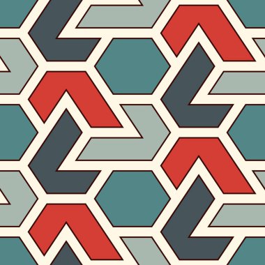 Çağdaş geometrik desen. Bulmaca süsü. Birbirine kenetlenmiş sayılar. Modern mozaik arka plan. Kusursuz yüzey soyut tasarımı. Geo duvar kağıdı. Dijital kağıt, tekstil baskısı. Vektör sanatı