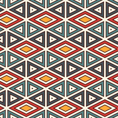 Etnik, kabilesel, pürüzsüz yüzey deseni. Amerikan yerlilerinin tarzı. Tekrarlanan elmas, üçgen süsü. Geometrik şekiller motifi. Boho şık dijital kağıt, tekstil baskısı. Modern jeo duvar kağıdı.