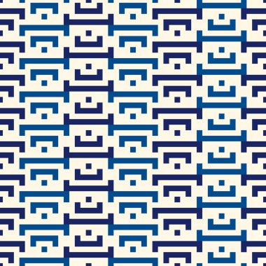 Geometrik dikişsiz desen. Jeo yüzey izi. Tekrarlanan kavisler, parantez motifi. Doğulu süs arkaplanı. Eski mozaik duvar kağıdı. Etnik, kabile süsü. Vektör sanatsal soyut arkaplan