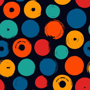 Polka noktalı fırça izi. Freehand grunge tasarım arka planı. Çember motifli modern asgari süs. Moda el çizimi geometrik baskı. Sanatsal el, soyut vektör duvar kağıdı çizmiş