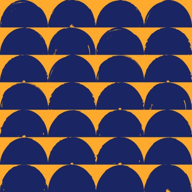 Yarım daire, kusursuz desen. Grunge boya fırçası deseni. Serbest basım. Modern Bauhaus stili geometrik arka plan. Moda çağdaş jeo duvar kağıdı. Sanatsal el soyut süsleme