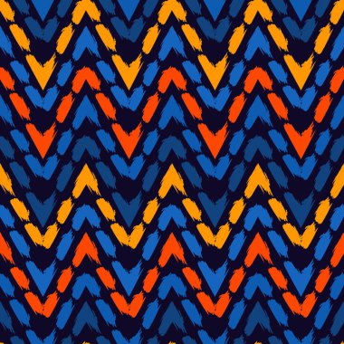 Etnik, pürüzsüz bir model. Freehand yatay zigzag sembolü çizgileri. Boho şık tasarım arka planı. Yerli, kabile tarzı duvar kağıdı. Fırça darbeleri, el çizimi geometrik süsler. Vektör soyut