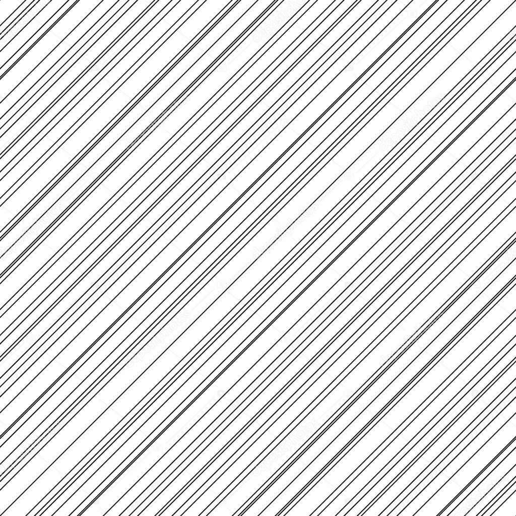 Diagonal thin black lines abstract on white background. Seamless surface pattern design with linear ornament. Angled straight stripes motif. Slanted pinstripe. Striped digital paper for print. Vector.