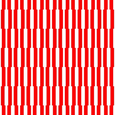Beyaz arka planda kırmızı dikey çizgiler. Çizgili duvar kağıdı. Simetrik doğrusal süslemeli kusursuz yüzey desenli tasarım. Çizgili motif. Tekstil baskısı için dijital kağıt, sayfa doldur. Vektör işlem sanatı