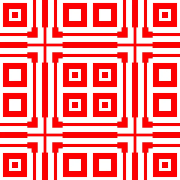 赤は白を基調とした様式化された正方形を繰り返す 四角形の壁紙 対称的な長方形の装飾が施されたシームレスな表面パターンデザイン 幾何学的なモチーフ 印刷用のデジタルペーパー ベクトルアート — ストックベクタ