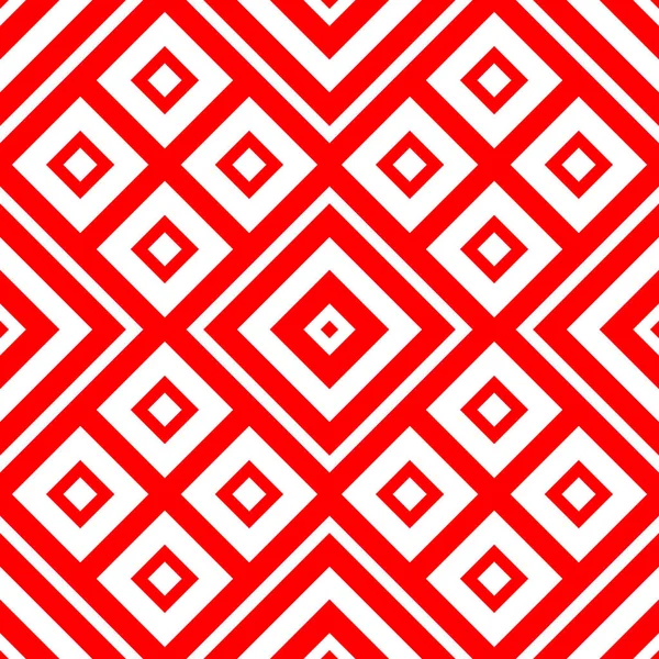 赤は白を基調とした様式化されたロンバスを繰り返す ダイヤモンド壁紙 対称四角形の装飾が施されたシームレスな表面パターンデザイン 幾何学的なモチーフ 印刷用のデジタルペーパー ベクトルアート — ストックベクタ