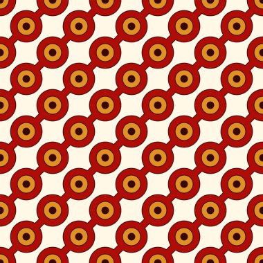 Tekrarlanan çapraz çizgiler ve daireler ile kusursuz desen. Boncuk dizileri motifi. Geometrik soyut arkaplan. Modern stil dokusu. Dijital kağıt, tekstil baskısı, sayfa doldurma. Vektör illüstrasyonu