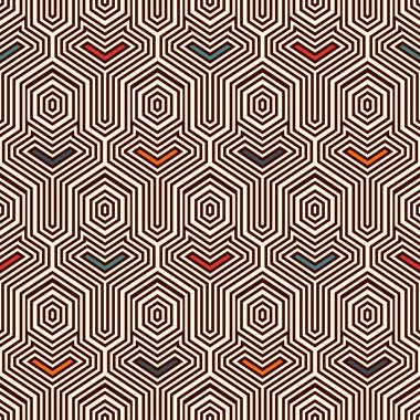 Etnik, pürüzsüz yüzey deseni. Birbirine kenetlenmiş geometrik şekiller. Kabile duvar kâğıdı. Amerikan yerlileri soyut arkaplan süslemeleri. Coğrafi dijital kağıt, tekstil baskısı. Vektör sanatı