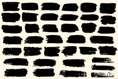 Brush stroke collection. Hand drawn black ink, paint, brushstroke smears set. Various freehand texture isolated on white background. Grunge concept design element group. Vector abstract decoration clipart