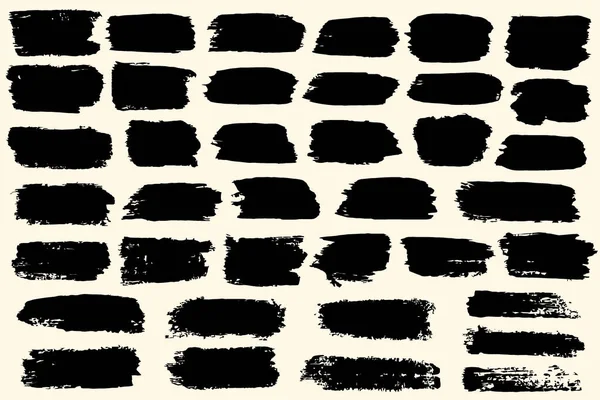 Colección Pinceladas Tinta Negra Dibujada Mano Pintura Frotis Pincelada Varias — Vector de stock