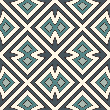 Tekrarlanan geometrik formlarla kusursuz desen. Süslü, soyut bir arka plan. Etnik ve kabile motifleri. Dijital kağıt, tekstil baskısı, sayfa doldurma. Vektör sanatı