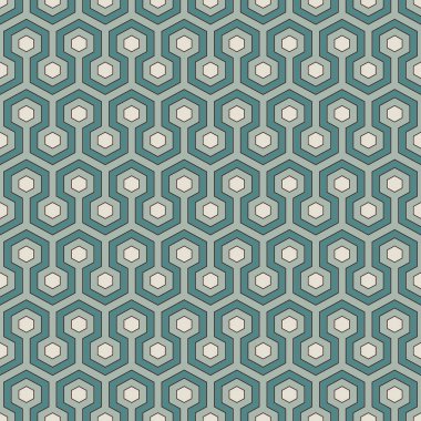 Bal peteği soyut arkaplan. Mavi renkler tekrarlanan altıgen fayanslar mozaik duvar kağıtları. Klasik geometrik süslemeli kusursuz yüzey deseni. Dijital kağıt, tekstil baskısı, sayfa doldurma. Vektör sanatı