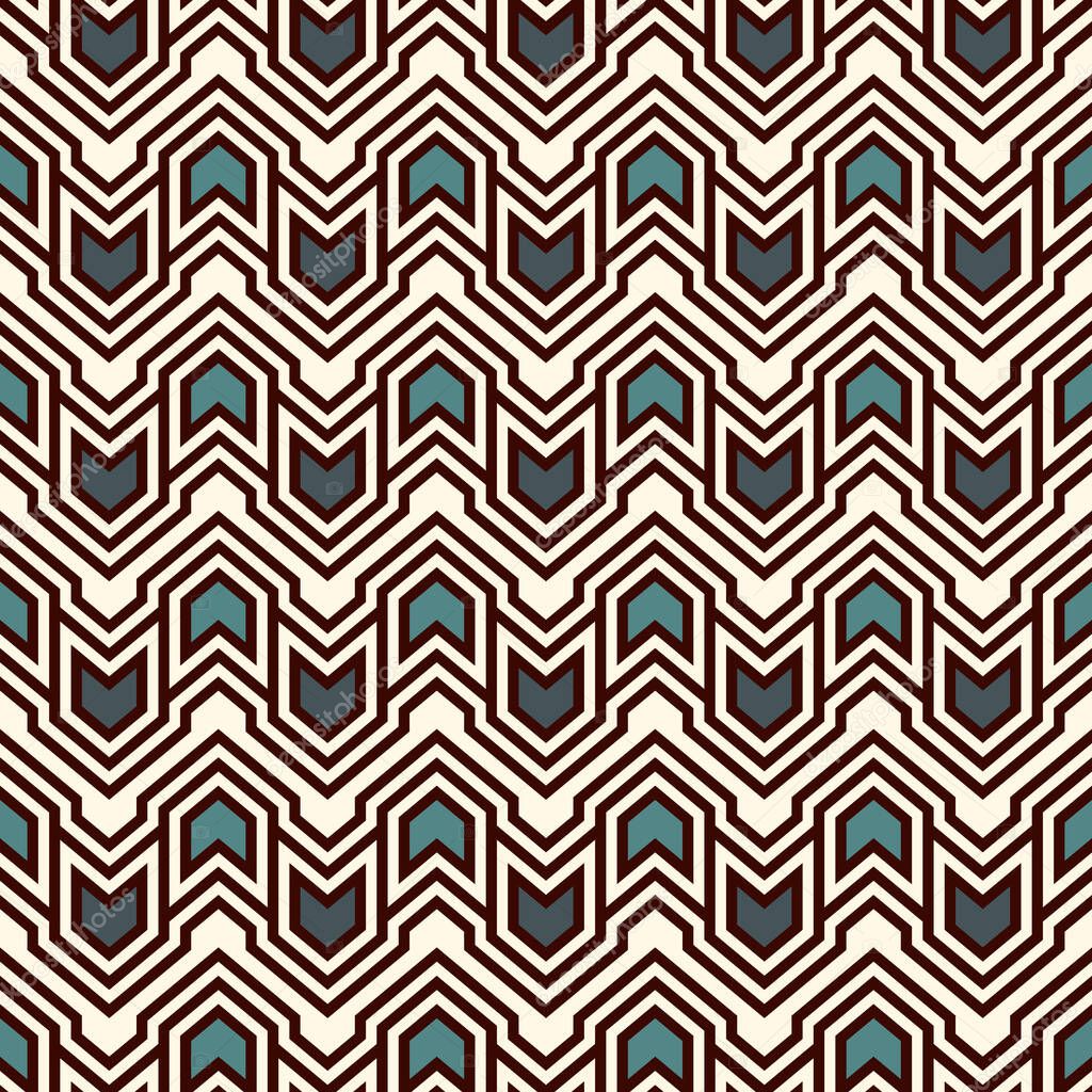 Seamless pattern with arrows and pointers. Repeated chevrons wallpaper. Tribal and ethnic motif. Native americans ornamental abstract background. Boho chic digital paper, textile print. Vector art