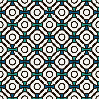 Tekrarlanan üst üste binen dairelerle mavi renkler kusursuz desen. Yuvarlak halkalar zincir motifi. Geometrik soyut arkaplan. Basit yüzey dokusu. Dijital kağıt, tekstil baskısı, sayfa doldurma. Vektör sanatı