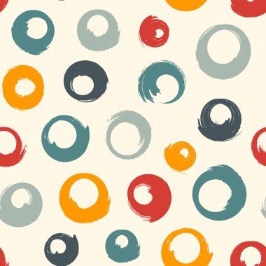 Polka noktalı fırça izi. Freehand grunge tasarım arka planı. Çember motifli modern asgari süs. Moda el çizimi geometrik baskı. Sanatsal el, soyut vektör duvar kağıdı çizmiş