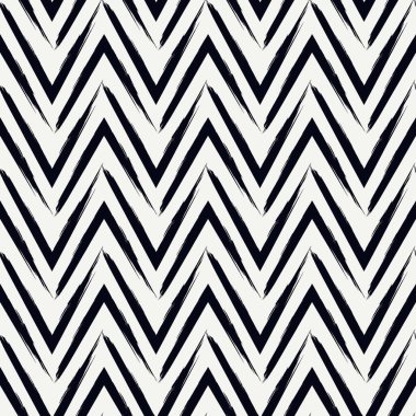 Fırça darbeleri kusursuz desen oluşturur. Freehand yatay zikzak çizgileri. Tekrarlanan semboller arka planda. Basit bir geometrik süs. Moda grunge tasarımı. Vektör soyut modern duvar kağıdı