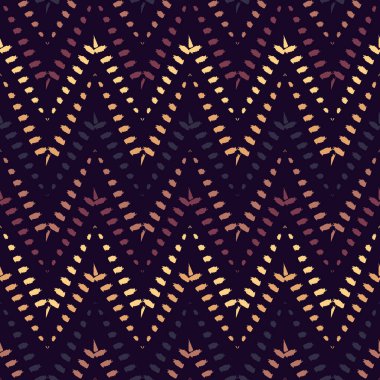 Etnik, pürüzsüz bir model. Freehand yatay zigzag sembolü çizgileri. Boho şık tasarım arka planı. Yerli, kabile tarzı duvar kağıdı. Fırça darbeleri, el çizimi geometrik süsler. Vektör soyut
