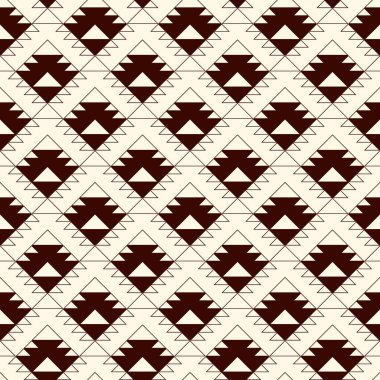 Etnik, kabilenin kusursuz kalıbı. Yerli Amerikalılar işlemeli tekstil yüzey baskısı. Boho şık bir süs. Tekrarlanan üçgen geometrik arkaplan. Mozaik duvar kağıdı. Vektör soyut