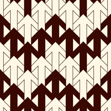 Birbirine kenetlenmiş okları olan basit bir modern baskı. Tekrarlanan işaretlerle çağdaş soyut arkaplan. Geometrik şekilli kusursuz desen. Yaratıcı Wallaper. Minimalist dijital kağıt. Vektör sanatı