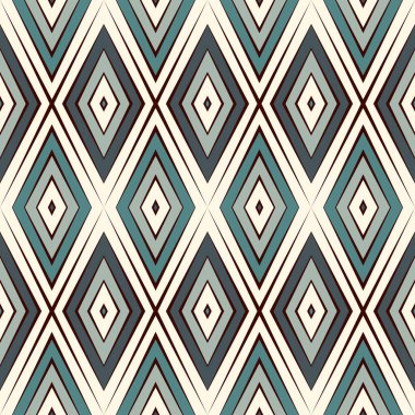 Tekrarlanan mavi elmas arka planı. Geometrik motif. Retro renkler eşkenar dörtgen süslemeli kusursuz yüzey dizaynı. Grid dijital kağıt, tekstil baskısı, web tasarımı. Vektör sanatı.