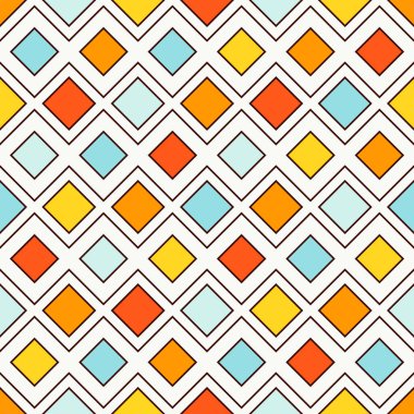 Tekrarlanan elmaslar ve satır arkaplanı. Geometrik motif. Parlak renk eşkenar dörtgen süslemeli kusursuz yüzey dizaynı. Grid dijital kağıt, tekstil baskısı, web tasarımı. Vektör sanatı.