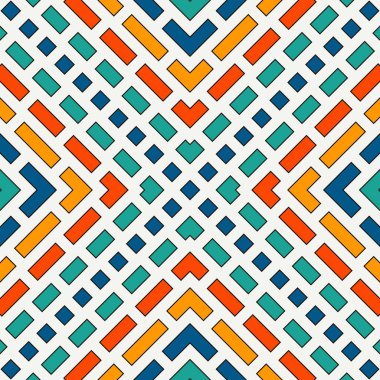 Çapraz çizgiler soyut arkaplan. Geometrik motifli kusursuz desen. Basit simetrik süs. Parlak renkler dijital kağıt, tekstil baskısı, sayfa dolumu. Vektör sanatı