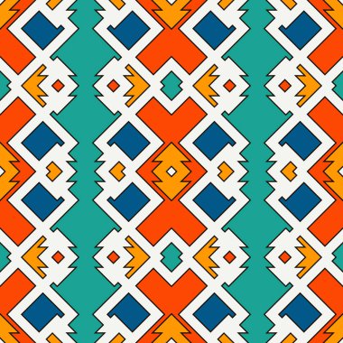 Geometrik şekilli, etnikli, pürüzsüz bir şekil. Amerikan yerlileri soyut arkaplan süslemeleri. Kabile motifi. Boho şık dijital kağıt, tekstil baskısı, sayfa dolumu. Vektör sanatı