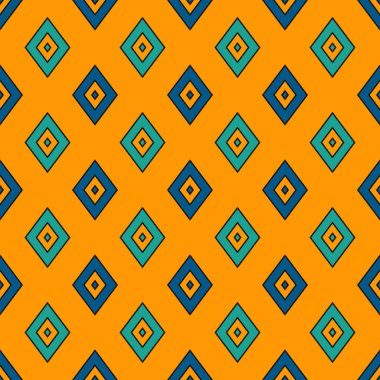 Geometrik şekilli kusursuz desen. Tekrarlanan elmas süslemeleri soyut arka plan. Rhombuses motifi. Etnik tarzda dijital kağıt, tekstil baskısı, sayfa doldurma. Vektör sanatı
