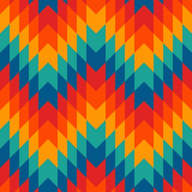 Sembol çizgileriyle etnik stil kusursuz desen. Amerikan yerlilerinin süsleme geçmişi. Kabile motifi. Renkli mozaik duvar kağıdı. Boho şık dijital kağıt, tekstil baskısı, sayfa dolumu. Vektör sanatı