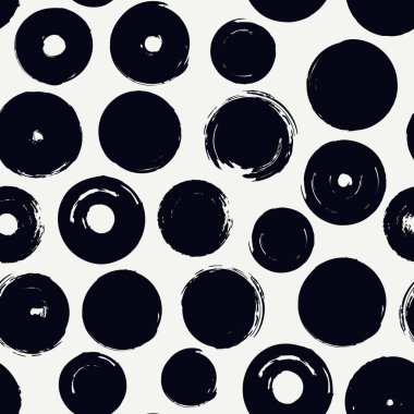 Polka noktalı fırça izi. Freehand grunge tasarım arka planı. Çember motifli modern asgari süs. Moda el çizimi geometrik baskı. Sanatsal el, soyut vektör duvar kağıdı çizmiş