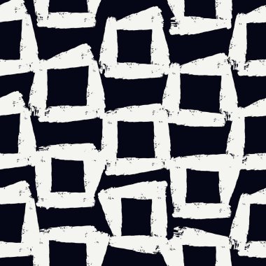 Boya fırçası pürüzsüz bir desen oluşturur. Freehand grunge tasarım arka planı. Kare motifli modern asgari süs. Moda el çizimi geometrik baskı. Sanatsal el, soyut vektör duvar kağıdı çizmiş