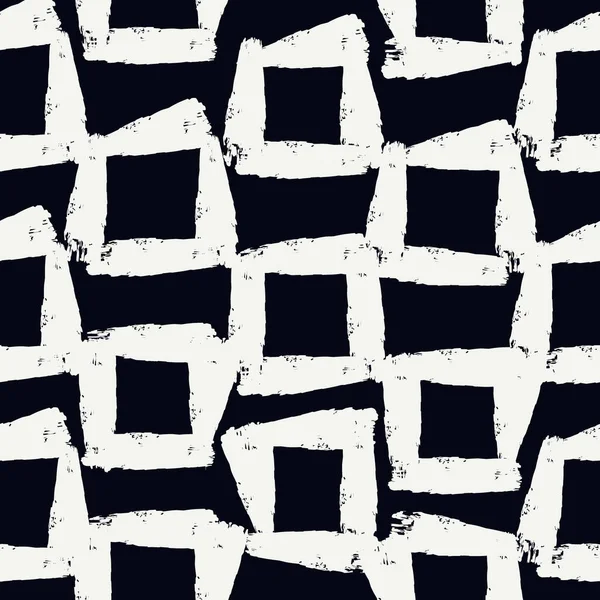 Boya fırçası pürüzsüz bir desen oluşturur. Freehand grunge tasarım arka planı. Kare motifli modern asgari süs. Moda el çizimi geometrik baskı. Sanatsal el, soyut vektör duvar kağıdı çizmiş
