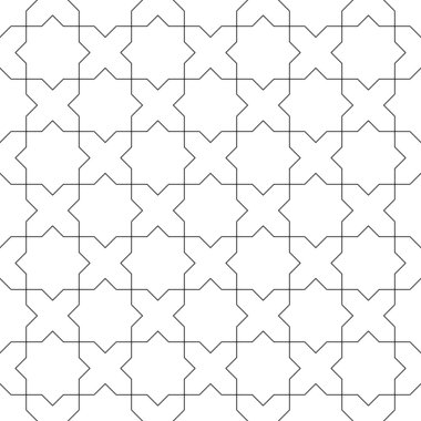 Fas yıldızlarıyla kusursuz yüzey desenli tasarım ve çapraz fayans süsü. Tekrarlanan geometrik şekillerle geleneksel doğu süslemeleri. Eski mozaik duvar kağıdı. Şebeke motifi. Dijital kağıt.