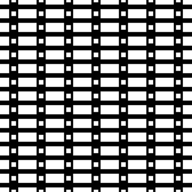 Siyah arkaplanda büyük ve küçük beyaz dörtgenler var. Kare ve dikdörtgen süslemeli kusursuz yüzey dizaynı. Poligonlar duvar kağıdı. Simetrik geometrik motif. Dijital kağıt. Vektör