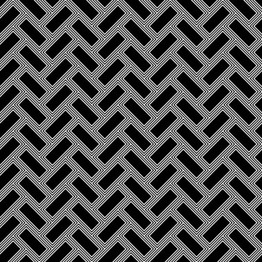 Ringa kemiği deseni. Dikdörtgen kaplama tessellasyonu. Siyah bloklu kusursuz yüzey tasarımı. Zemin kaplama tuğlalar. Tekrarlanan fayans süsleme arka planı. Mozaik motifi. Asma duvar kağıdı.