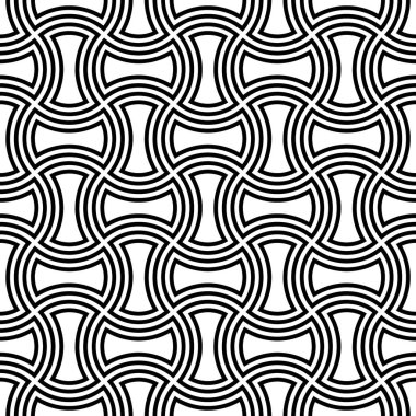 Elma çekirdeği yorgan dokusu. Yama işi motifi. Etnik süslemeli kusursuz yüzey desenli tasarım. Siyah çizgili beyaz balta kafalı figürler arka plan duvar kağıdı. Dijital kağıt, tekstil baskısı. Vektör.