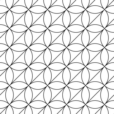 Siyah arka planda beyaz figürler. Oval ve üçgenli doku. Etnik motif. Dairesel süslemeli kusursuz yüzey desenli tasarım. Asma duvar kağıdı. Dijital, tekstil baskısı, web tasarımı.