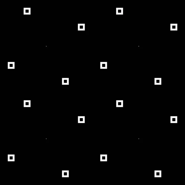 黒の背景に白の繰り返し様式化された正方形 壁紙は 対称ブロックの装飾とシームレスな表面パターンデザイン モザイクモチーフ 印刷用の四角形を持つデジタルペーパー ベクトル — ストックベクタ