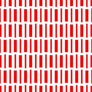 Beyaz zemin üzerinde tekrarlanan kırmızı geometrik şekiller. Simetrik dikdörtgen süslemeli kusursuz yüzey desenli tasarım. Poligonlar duvar kağıdı. Kırık çizgiler motifi. Çizgili dijital kâğıt. Vektör