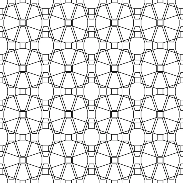 黒の数字と線を繰り返します 幾何学的な壁紙 細長い八角形と正方形を重ねたシームレスな表面パターンデザイン レースモチーフ テキスタイルプリント ウェブデザインのためのデジタルペーパー — ストックベクタ