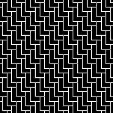 Duvar kağıdının şeklini engeller. Beyaz arka planda tekrarlanan siyah mozaik figürler. Çokgenli kusursuz yüzey dizaynı. Asma motifi. Sayfa doldurma işlemleri ve web tasarımı için kaldırımlı dijital kağıt.