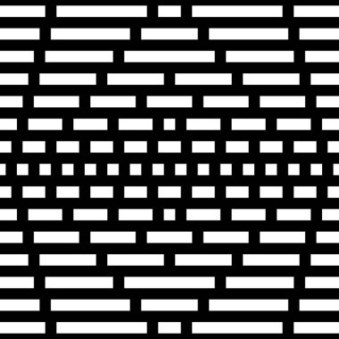 Beyaz arka planda tekrarlanan siyah kareler ve dikdörtgenler. Geometrik duvar kağıdı. Simetrik çokgenli kusursuz yüzey dizaynı. Fütürist motif. Dijital kağıt. Vektör illüstrasyonu