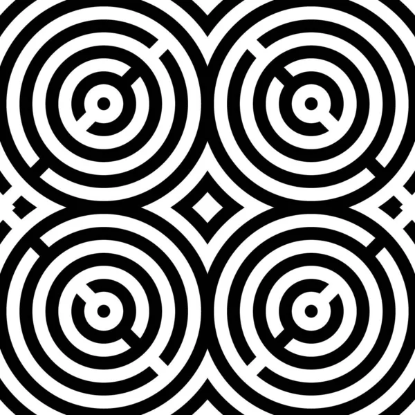 Beyaz arka planda siyah şekilli daireler. Kusursuz dairesel yüzey deseni tasarımı. Simetrik geometrik tekrarlayan mermiler soyut. Halkalar duvar kağıdı. Dijital kağıt. İç dekoratif pano. Vektör