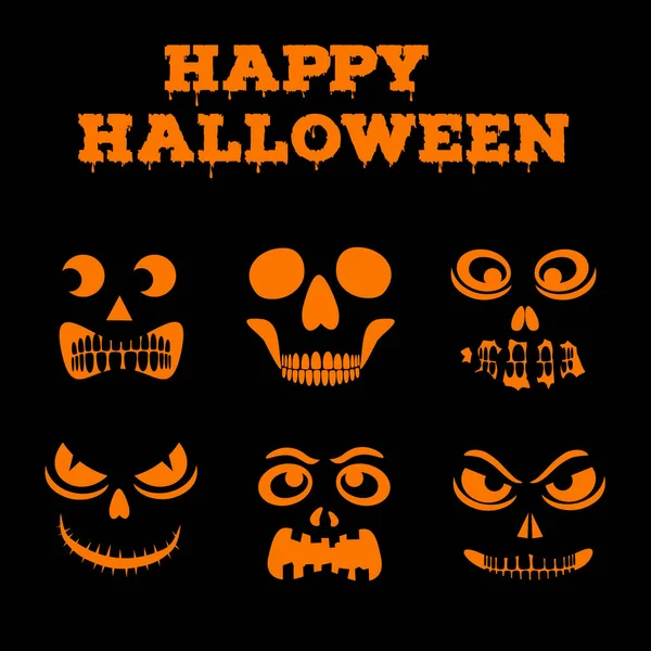 Colección Calabazas Halloween Talladas Siluetas Caras Plantilla Con Variedad Ojos — Vector de stock