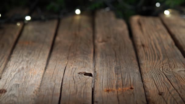 Vecchio Sfondo Tavolo Legno Luci Natale Bokeh — Video Stock