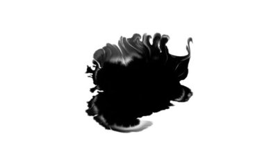 Çiçek mürekkebi. Güzel siyah suluboya mürekkep arkaplanda geçiş yaparken düşer,